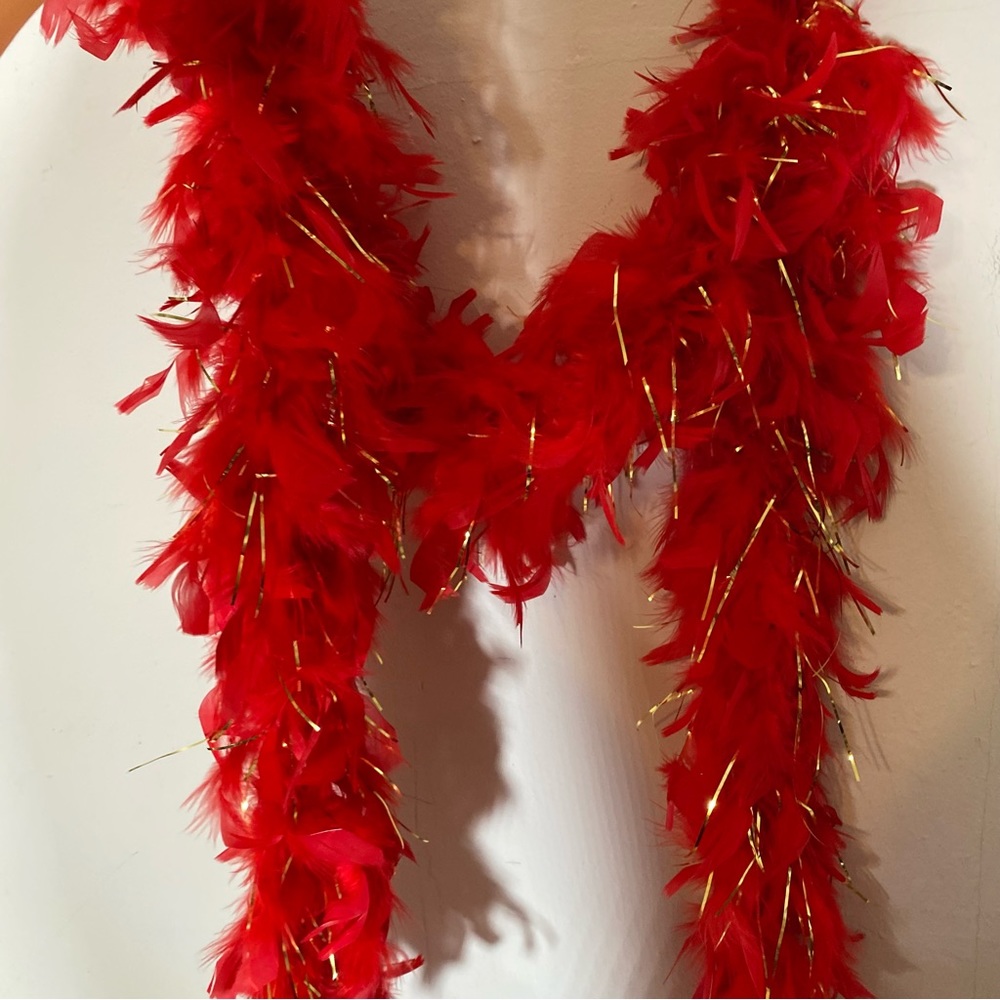 Red and Gold Sparkly Feather Boa Festive Accessory